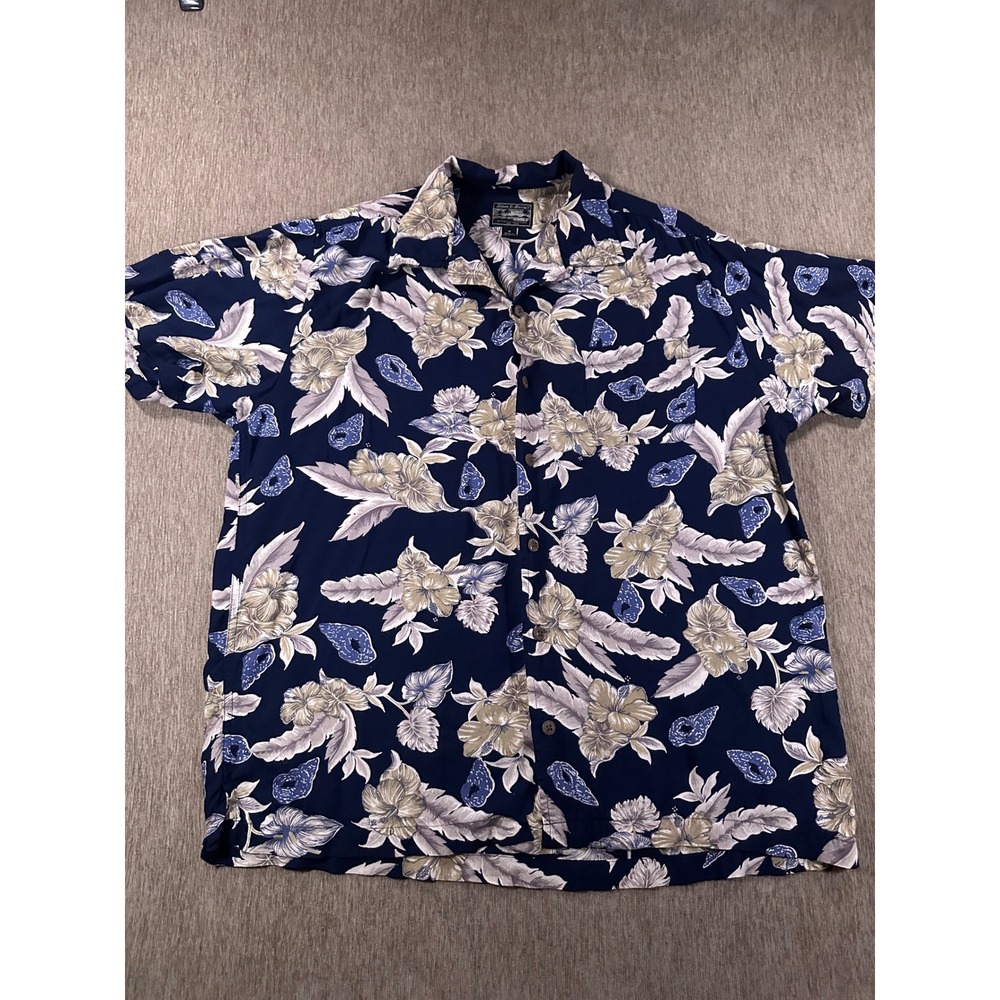 Steve & Barrys Mens Medium Blue Hibiscus Tropical Rayon Aloha Camp Shirt